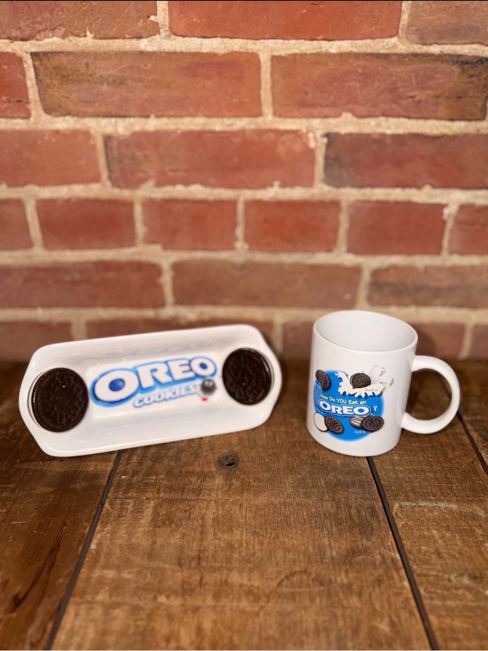 Oreo Ceramic Tray and Mug Set - White & Blue Cookie Holder